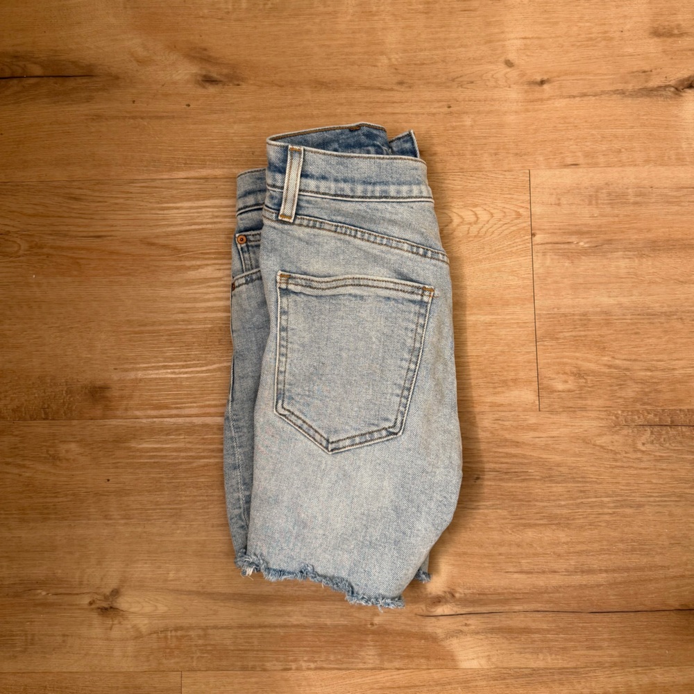 Denim Forum Light Blue High-Rise Cutoff Jean Shorts - Picture 4 of 5